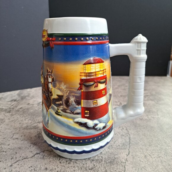 Guiding The Way Home 2002 Budweiser Holiday Beer Stein Mug Lighthouse - Picture 2 of 8